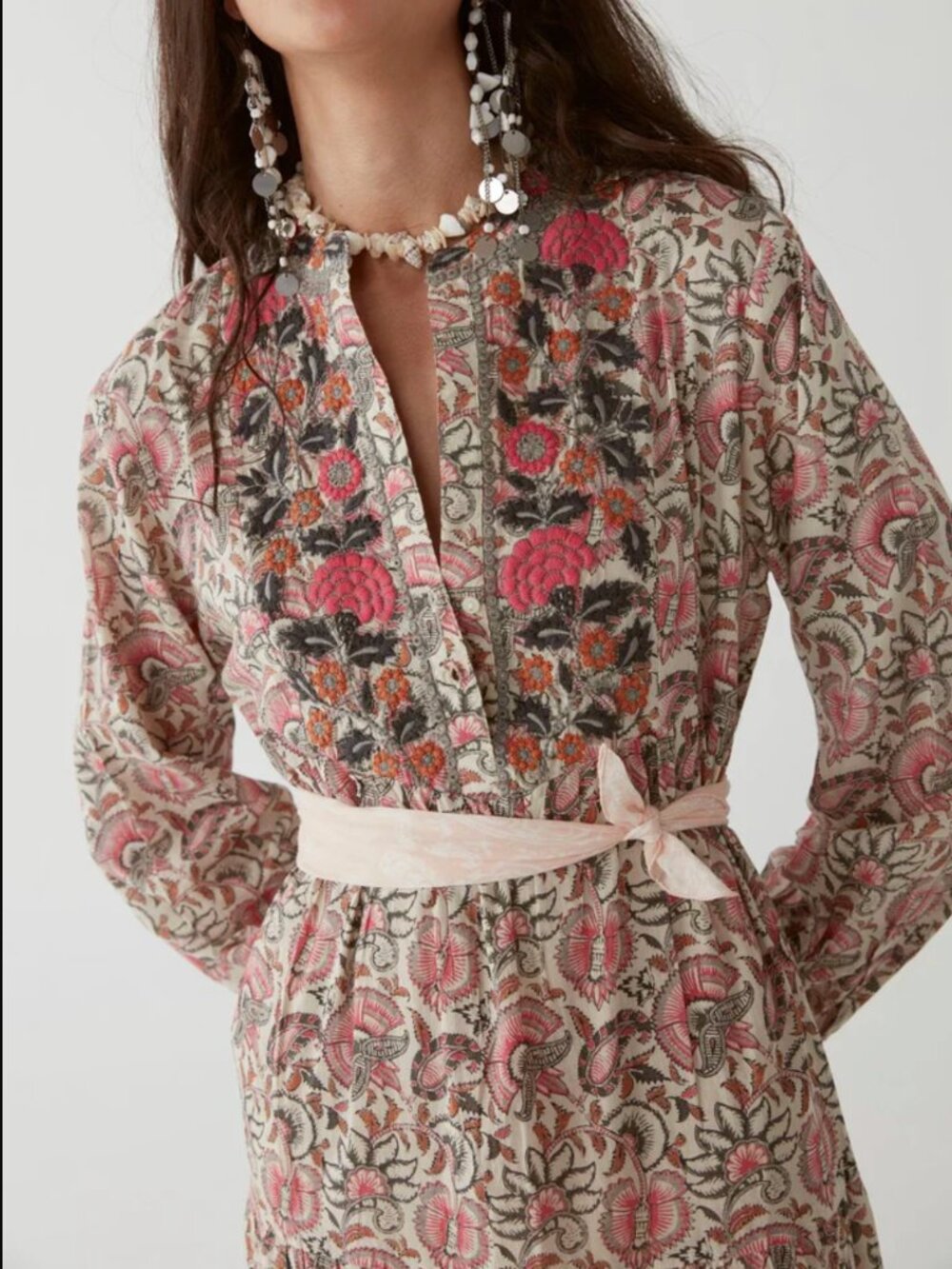 Maison Hotel Boho Pink Tiered Didi Dress in Clavel Rose 100% Cotton